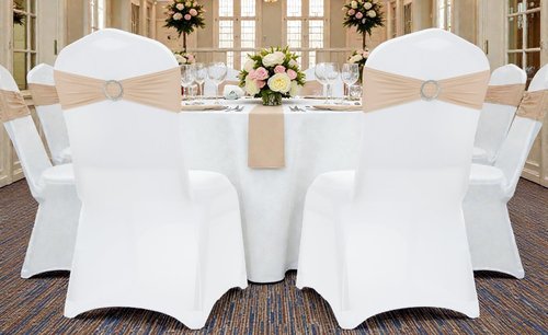 MDS Premium Spandex Chair Sashes - Stretchy Bow Covers with Buckle Slider | Pack of 100 - Champagne Gold