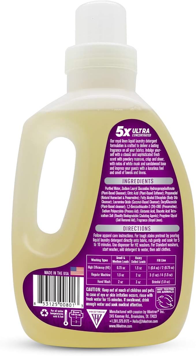 Hiketron Royal Linen Liquid Laundry Detergent, 5x Ultra Concentrated, Tough Stains Remover, Long Lasting Scent (40 Fl Oz, Pack of 1)
