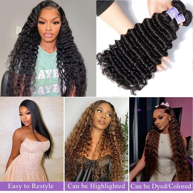 Deep Wave Bundles - 100% Unprocessed Brazilian Virgin Human Hair | 20” Double Weft for Natural Black Women