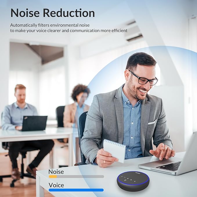 NEWORK Conference Speakerphone – 3 AI Mics, 360° Clear Voice, Noise Reduction, 12H Battery, Bluetooth & USB-C, Perfect for Home & Office Meetings