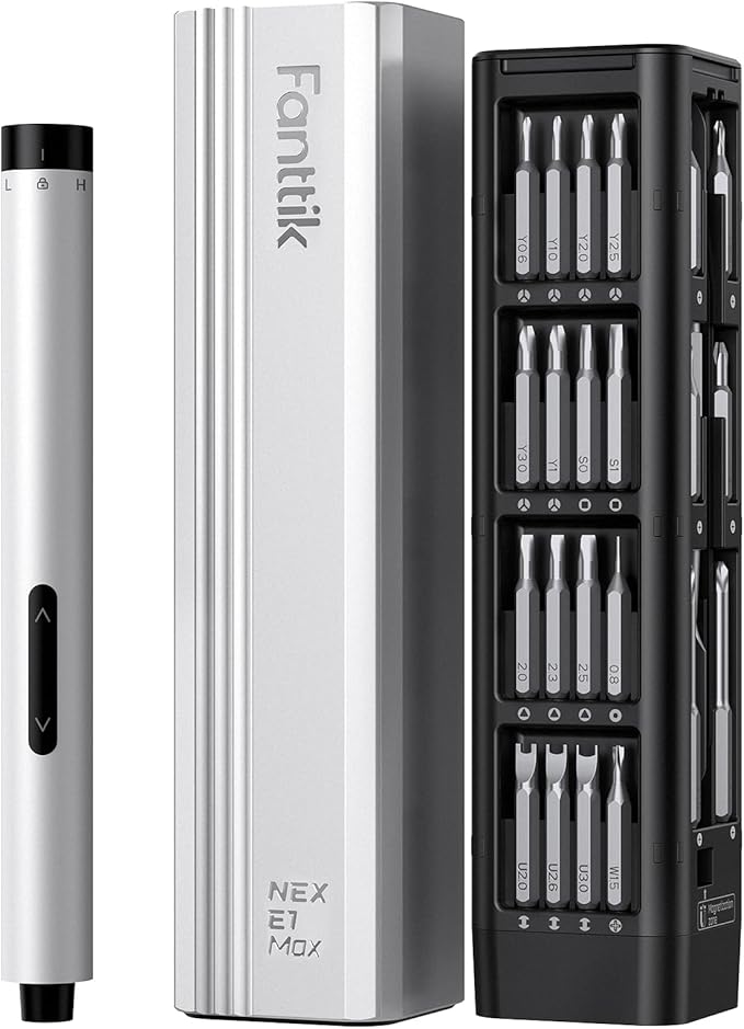 Fanttik E1 Max Electric Screwdriver, Mini Precision Screwdriver Set, 50 Magnetic Bits, Magnetic Storage, 5/32‘’Hex, Repair Tool Kit for Electronics Phone Camera Laptop Watch for Dad (Silver)