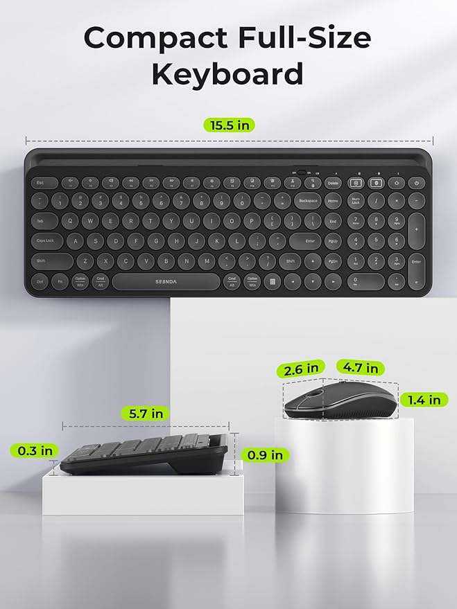 seenda Bluetooth Keyboard and Mouse for iPad, CTU-301 Wireless Multi-Device Connection Bluetooth+2.4G Keyboard Mouse Combo with Tablet Holder for iPad/MacBook/Windows, iOS/Android/Phone, Black