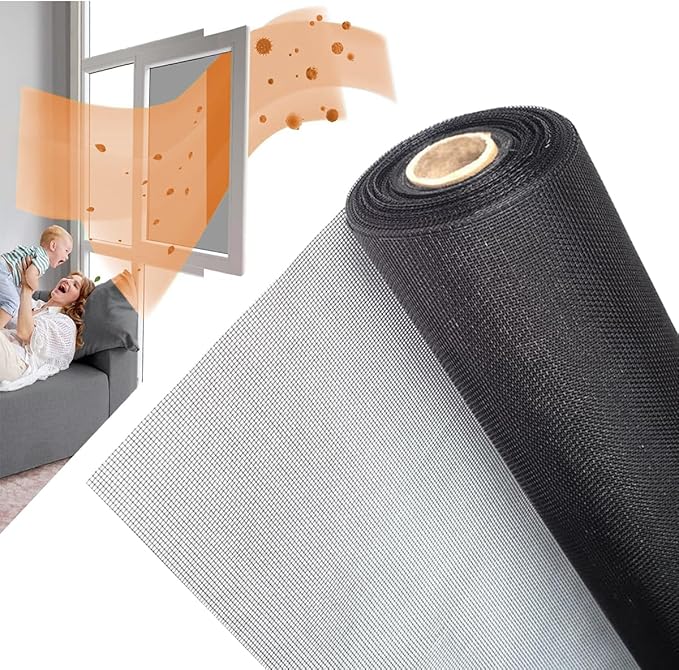 36IN*100FT Window Screen Mesh,Fiberglass Screens Roll,Pet Proof Window Screen Replacement,DIY Screening Mesh Netting for Windows, Door, Pool, Porch,Patio -Black (90cm*30m)