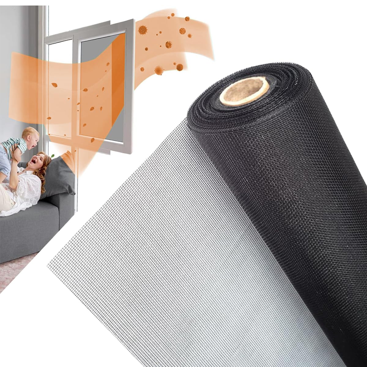 36IN*100FT Window Screen Mesh,Fiberglass Screens Roll,Pet Proof Window Screen Replacement,DIY Screening Mesh Netting for Windows, Door, Pool, Porch,Patio -Black (90cm*30m)