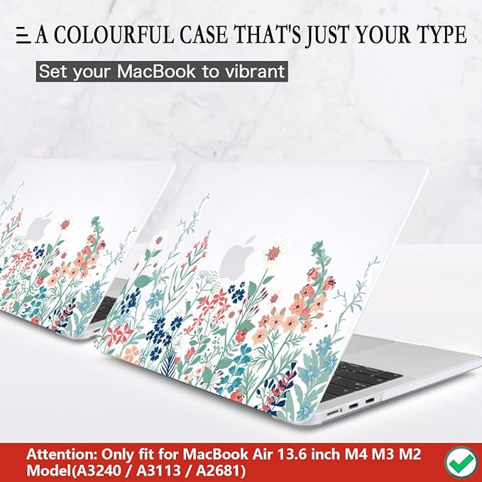 CISSOOK for MacBook Air 13.6 Inch Case 2022 2023 2024 2025 2026 Release Model A2681 A3113 A3240 A3449, Matte Frosted Hard Shell Cover with Keyboard Cover for MacBook Air 13.6 M2 M3 M4 M5 - Wildflowers