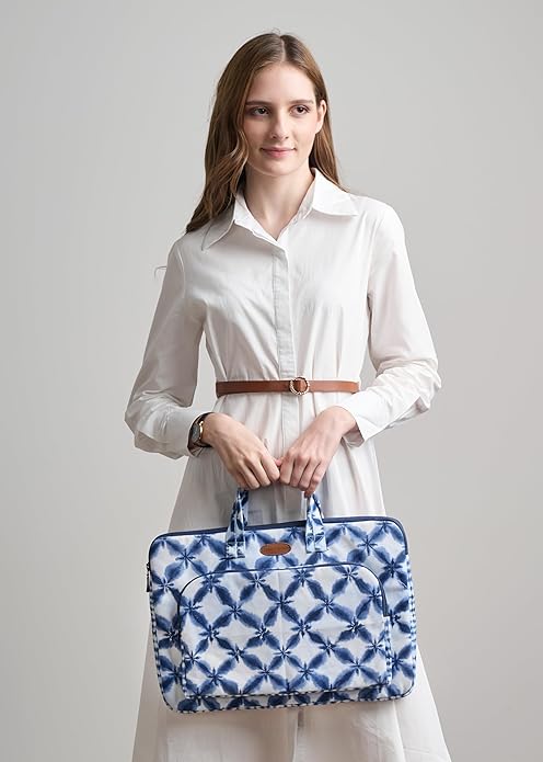 Maison d'Hermine Laptop Bag with Pocket Upto 15.5 inch Stain and Water Repellent Cotton Canvas Spring Summer (Shibori)