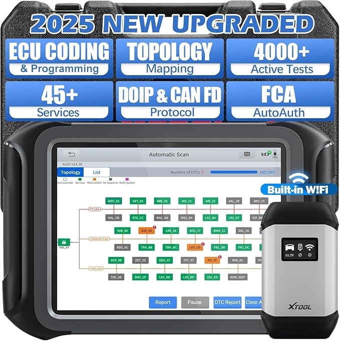 XTOOL D9S 2.0 ECU Coding Bidirectional Scan Tool, AI-Assisted OE Level Automotive Scanner, Topology Map, PMI, 45+ Resets, FCA/CAN FD/DoIP, Professional Full System Diagnostic Scanner, 3 Years Update