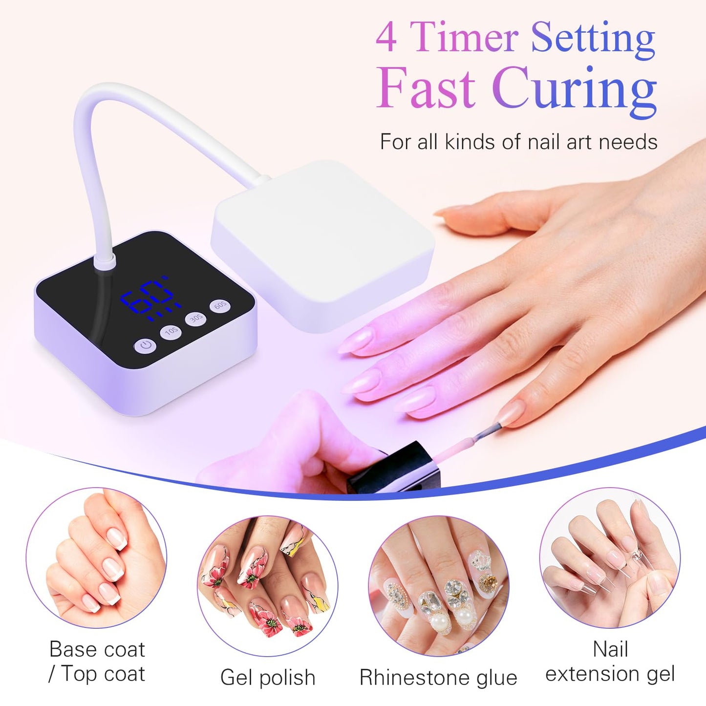 Led Nail Light for Gel Nails - 36W Mini Cordless Gel Nails Lamp Flash Cure Polish, Nail Dryer with 4 Times & Auto Sensor, LCD Digital Display, Fast Curing Gooseneck Lamp for Home DIY
