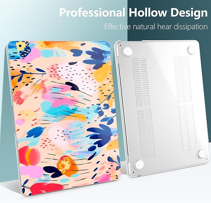 TWOLSKOO for MacBook Air 15 inch Case 2025 2024 2023 Release M4 A3241 M3 A3114 M2 A2941, Plastic Hard Shell & Screen Protector & Keyboard Cover &Type C Adapter, Bright Abstract Floral