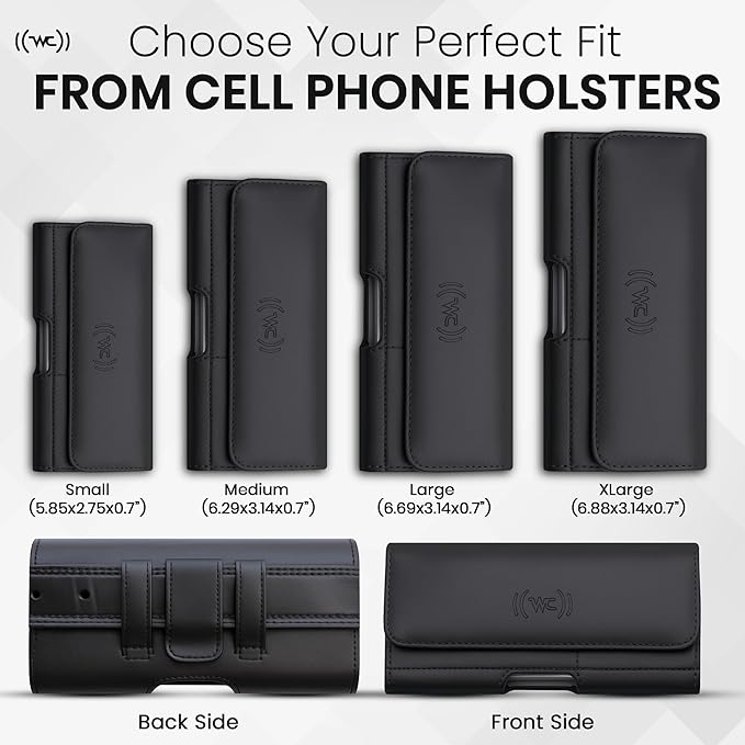 Wireless City Small Leather Phone Holster, Horizontal Belt Clip & Loop Pouch with Card Holder, Magnetic Closure, Fits iPhone 13 Mini/12 Mini/SE/X/8/7/6s