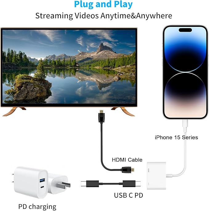 AIRSKY USB-C to HDTV Adapter, USBC to HDTV Adapter for iPhone 15/16 to TV, Compatible with iPhone 16/15 Ipad pro Mackbook Pro