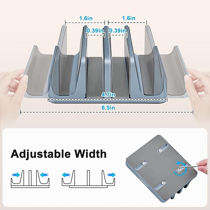 JARLINK 4-in-1 Adjustable Vertical Laptop Stand Holder, Aluminum Dual Slots Laptop Rack for Desk, Space-Saving Organizer Compatible with All MacBook, Surface, Chromebook, and Gaming Laptops (Grey)