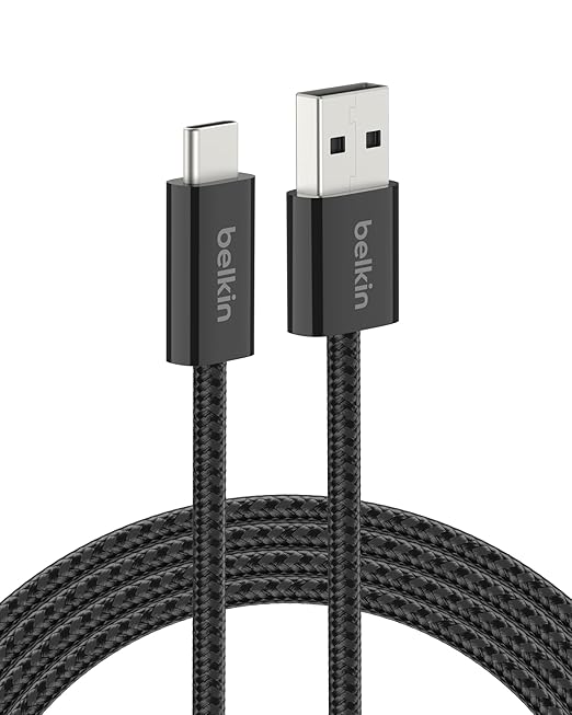 Belkin USB A to USB C Cable, 6.6ft, 15W - Type C Charger, iPhone Charger Cord, Soft, Braided, Flexible for iPhone 17 & 16, Galaxy S26, Pixel 10, iPad Pro, Airpods Pro, Switch & More - Black