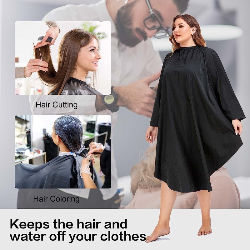 Professional Hair Cutting Cape - Barber Gown with Sleeves | Black Salon Cape