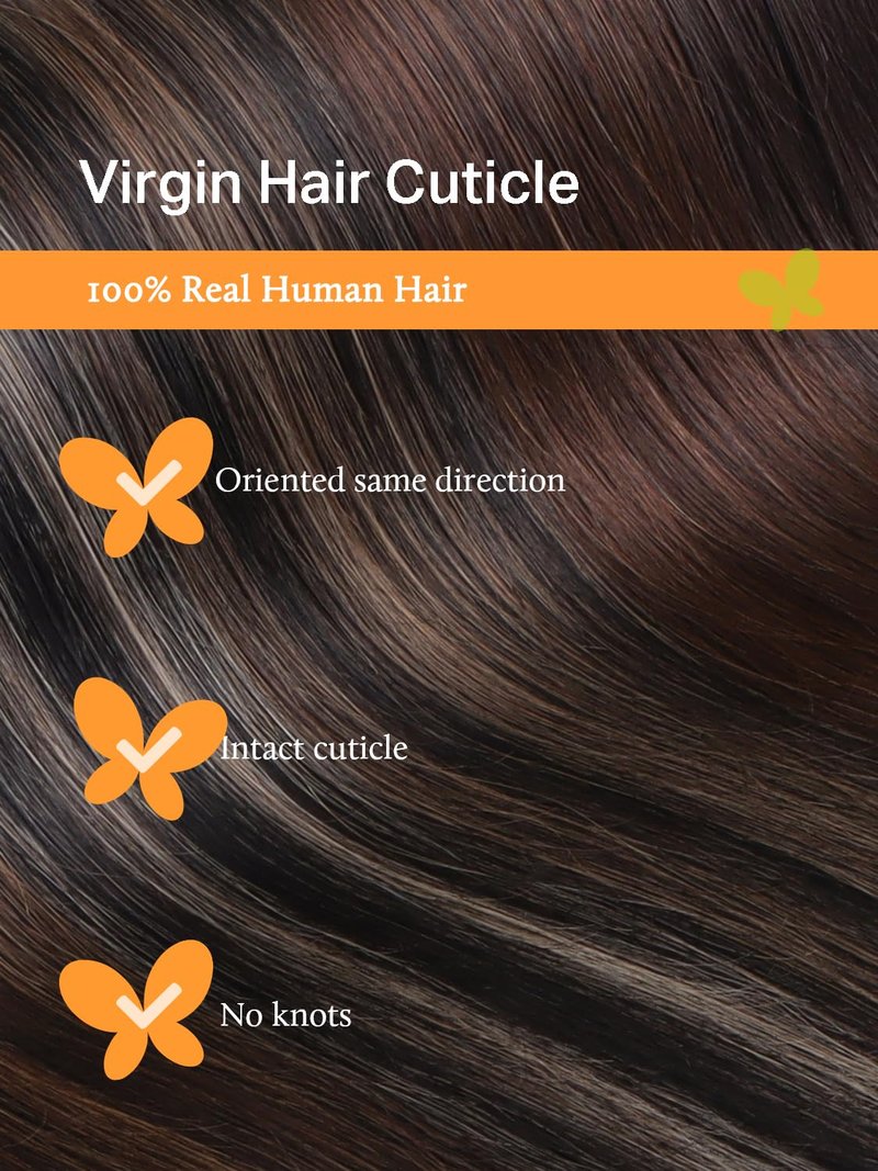 DOORES Genius Sew in Weft Hair Extensions Hand Tied Extensions, 14 Inch Light Dark Brown 40g, Sew in Human Hair Extensions Short