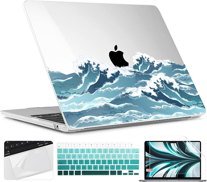 TWOLSKOO for MacBook Air 13 inch Case M5 2026 M4 2025 M3 M2 2024-2022 A3449 A3240 A3113 A2681, Plastic Hard Shell & Keyboard Cover & Screen Film for MacBook Air 13.6 inch Case, Ocean