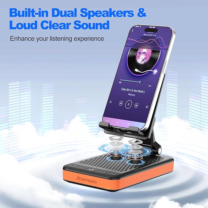 JTEMAN Bluetooth Speaker Phone Stand with Charging Function,Portable Foldable Slim Stand,Birthday Gifts for Men and Women Tech Gadgets