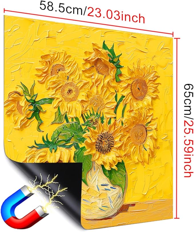 Dishwasher Magnet Cover 23x26 in Sunflower Oil Painting Yellow Art Dishwasher Cover for Kitchen Appliance Decoration Front Panel Sticker Rustic Art Skin Panel Home Decor Decal