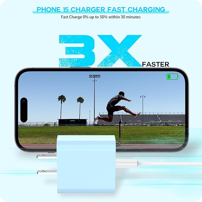【Apple MFi Certified】20W USB C Fast Charger iPhone 17 16 15 Charge Block 3Pack 6 FT TypeC Fast Charger Cable for iPhone 17/17 Pro/17 ProMax/iPhone 16/16 ProMax/15 Plus All USB C Charging Devices(Blue)