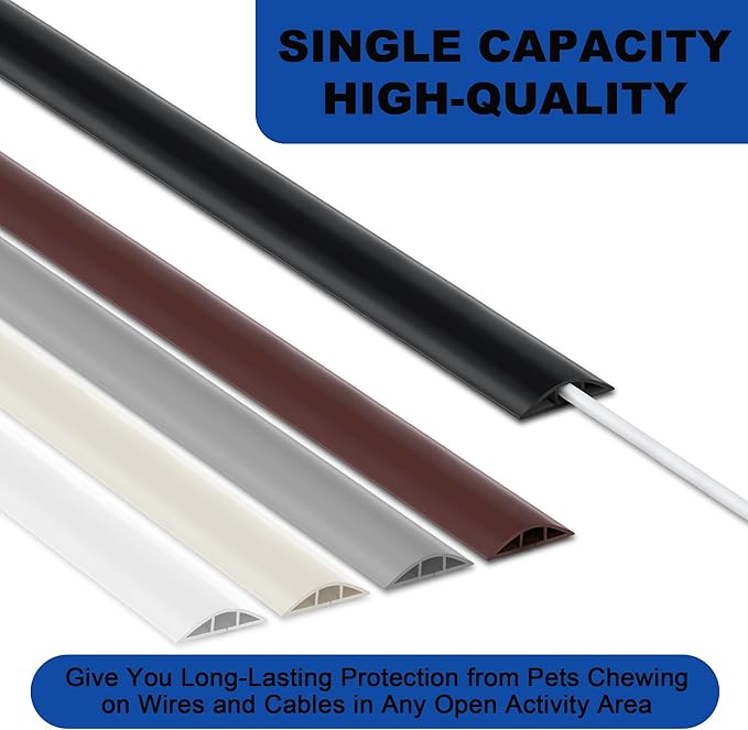 LZEOY 6ft Cord Covers - Grey Floor Cable Management, Hide Cord Cover, Electrical Cable Hider - Cavity: 0.78" W x 0.32" H