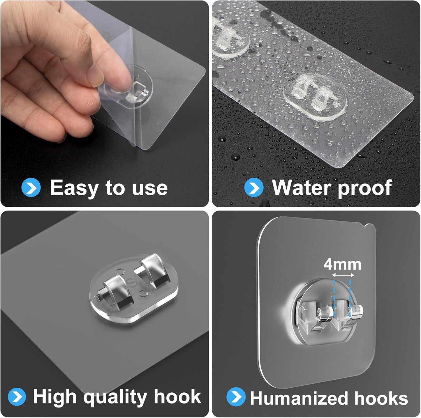 Skiennix Shower Caddy Hooks - 14 Pack Transparent Adhesive, No Drilling, Waterproof Design for Bathroom & Kitchen Storage