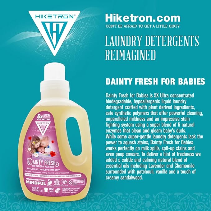 Hiketron Dainty Fresh For Babies Liquid Laundry Detergent, 5x Ultra Concentrated, Tough Stains Remover, Long Lasting Scent (40 Fl Oz, Pack of 1)
