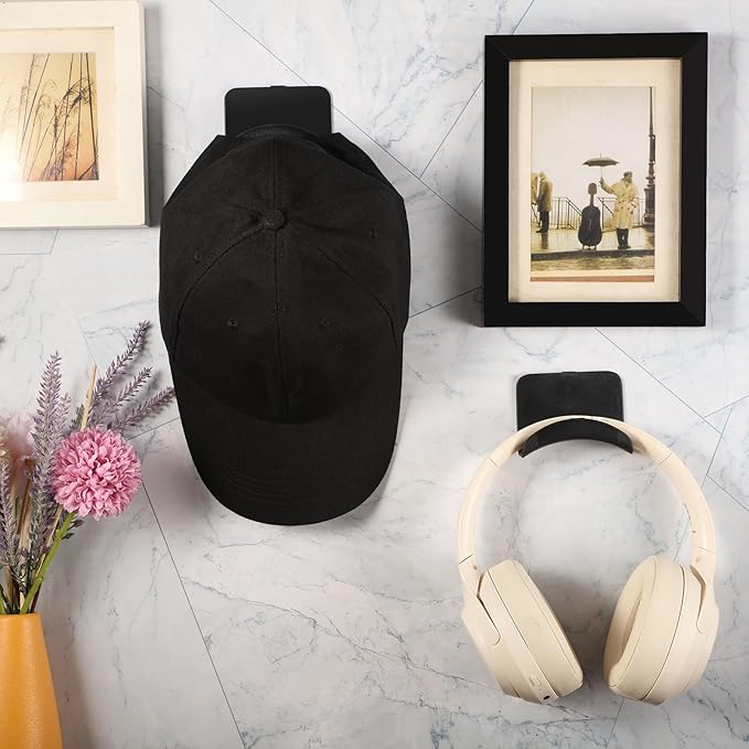 Wonderjune 30 Pcs Headphone Wall Hangers Adhesive Gaming Headset Holder Hooks for Wall Mount Strong Universal Stand Hooks for Most Headphone Controller, Hat, Baseball Caps, Door, Closet (Black)