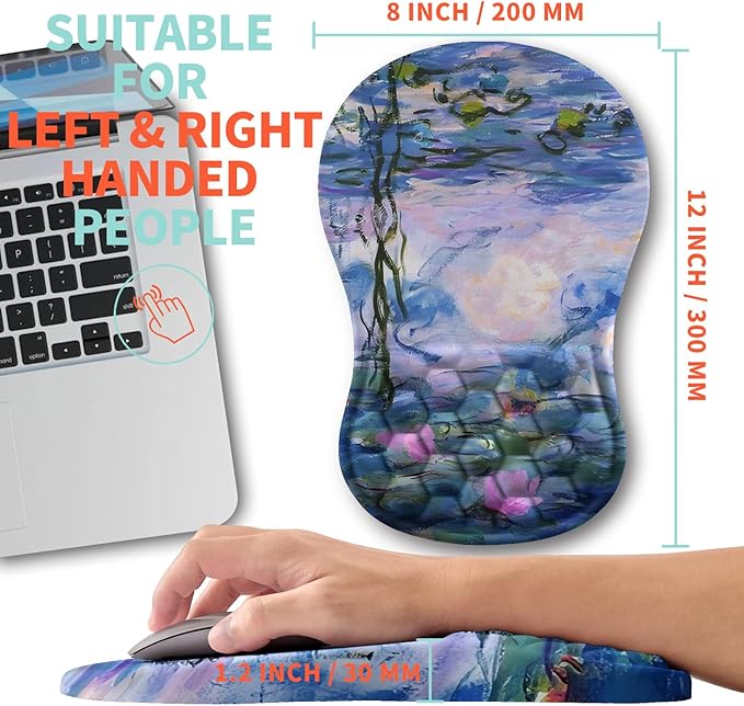 Kuosgm Ergonomic Mouse Pad Wrist Support with Memory Foam Massage Bulge, Carpal Tunnel Pain Relief Mousepad Wrist Rest for Mouse(12x8 inch, Lotus Pond)