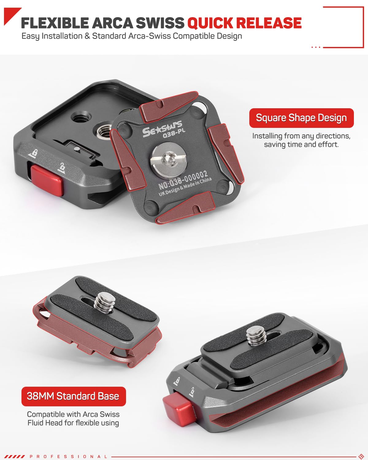IFOOTAGE Q38 Quick Release Plate, Camera Quick Release Tripod Mount Adapter with 1/4" Screw, QR Adapter for Sony Canon DSLR, Tripods, Monopods, Sliders, Stablizers, Monitors