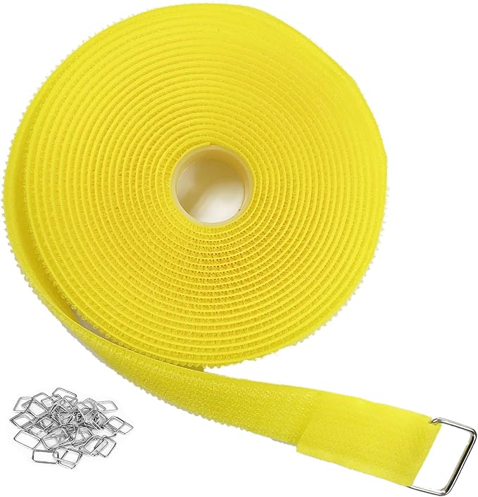 YMCRLUX 1"x16ft Hook and Loop Straps with 25 Metal Buckles, Adjustable Fastening Cable Straps, Cut-to-Length Cinch Strap, Reusable Nylon Securing Cord Ties for Organizer or Storage, 1 inch Wide,Yellow