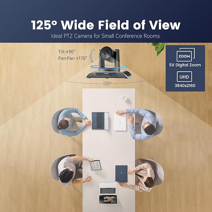 TONGVEO 4K PTZ Camera with AI-Powered Auto-Tracking & Gesture Control 5X Digital Zoom USB 3.0 120-Degree Wide-Angle PTZ Webcam for Video Conference YouTube/Teams/Zoom Meeting Live Streaming