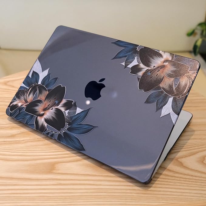 MEEgoodo Case for M5/M4/M3/M2 MacBook Air 13 inch 2026 2025 2024 2022, Fit Model A3449/A3240/A3113/A2681, Case Compatible with MacBook Air 13.6-inch, Golden Lilies