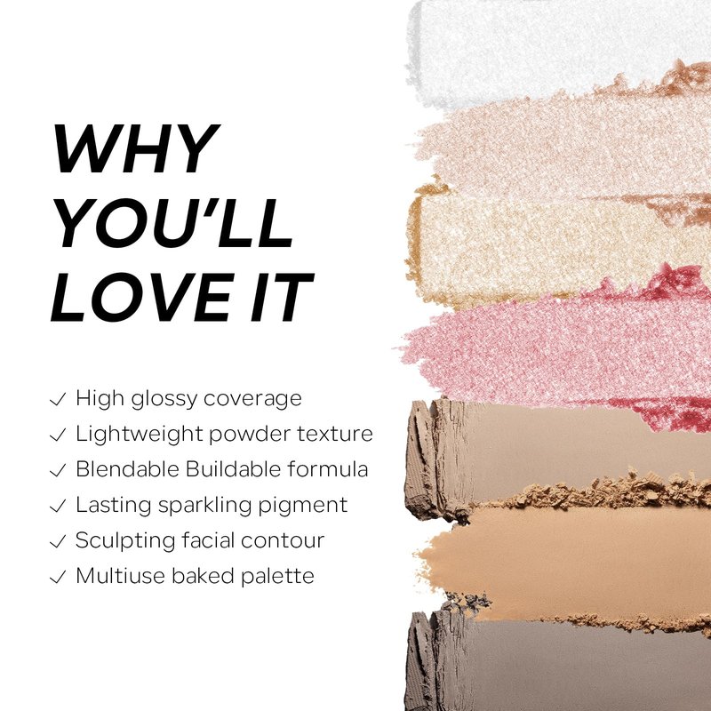 High Glossy Face Highlighter Palette, Luminous Face Illuminator Palette, Natural Glow Finish, Pearl Shimmer Smooth Baked Powder for a Radiant Glow, Lasting Sparkling Highlighter Makeup- SUN GLOW