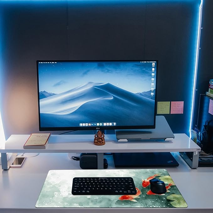 KOAIWPAE Desk Pad, Watercolor Koi Fish Desk Mat, Koi Fish in Pond Large Gaming Mouse Pad, 31.5"x15.7" Extended Big Computer Keyboard Mouse Pad with Non-Slip Base and Stitched Edge