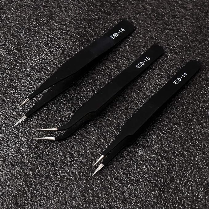 ZHIYE Precision ESD Anti-Static Tweezers, 7 pcs Stainless Steel Tweezers Set for Electronics, Jewelry-making, Laboratory Work, Repairing, Hobbies