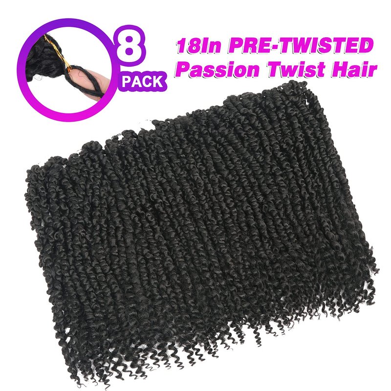 Bileaf Passion Twist Crochet Hair 18 Inch Crochet Passion Twist Hair Pretwisted, Pre Looped 8 Packs Passion Twist Crochet Braids Passion Twists Bohemian Twist Crochet Hair for Women Girls and Kids 1B