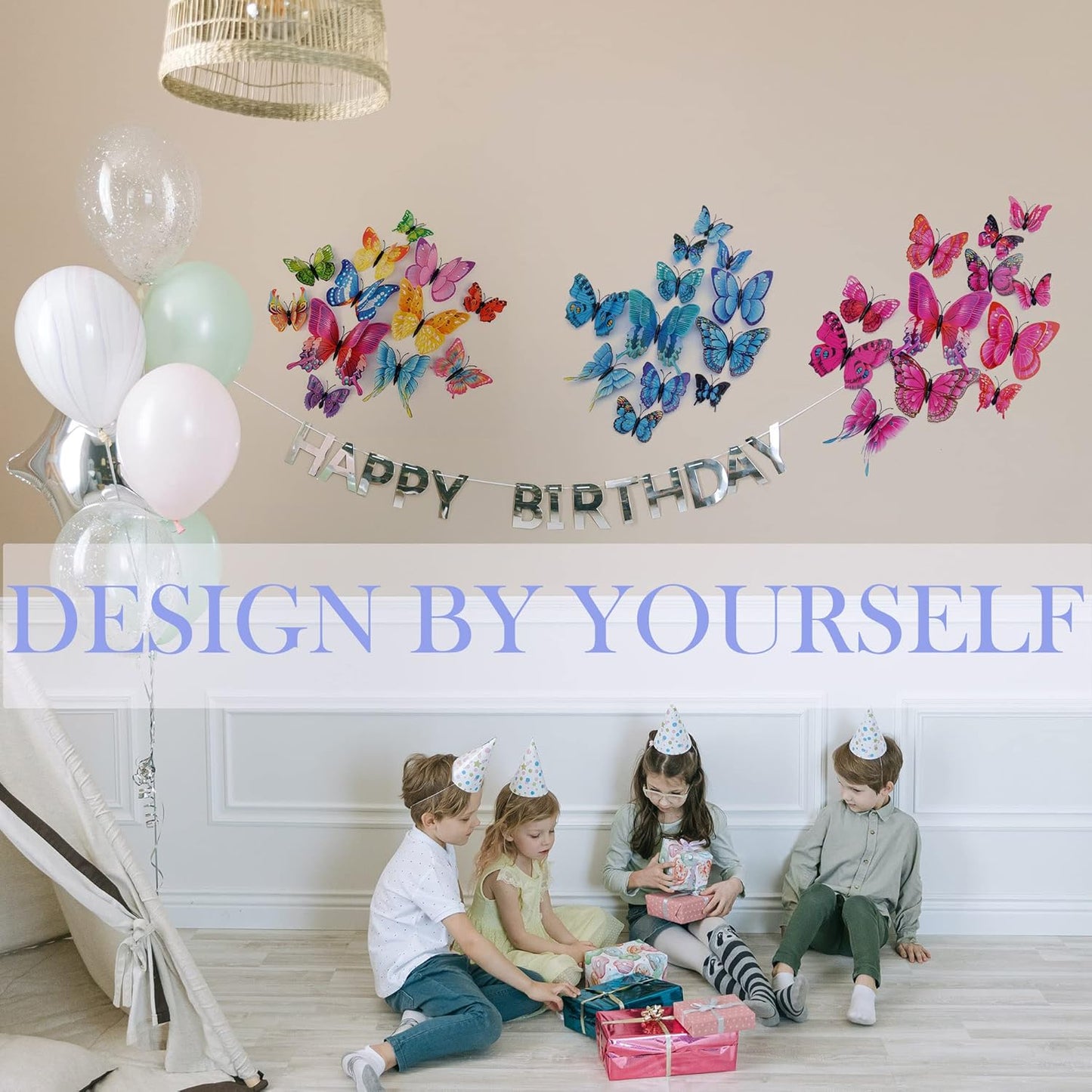OPSEAM 3D Butterfly Wall Decor - 48 PCS Magnetic Stickers for Party Decorations | Blue