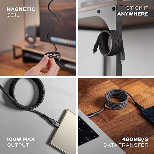 Statik MagStack Pro USB C to USB C Cable, Clutter-Free Magnetic Type C Charger Fast Charging Cord, Magnetic Charging Cable, Compatible with iPhone, iPad & Android, 100W 6FT, 3-Pack