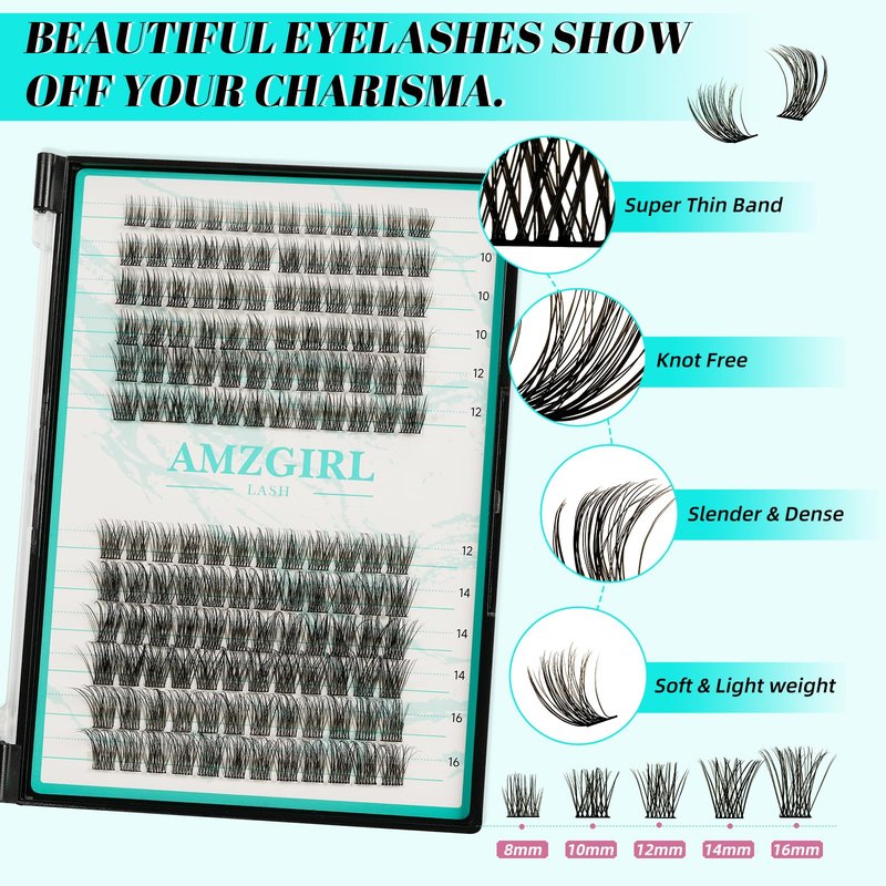 Lash Extension Kit Daybreak Lash Clusters kit Lash Bond and Seal Eyelash Remover and Lash Applicator for Diy Lash Extension Kit at Home by AMZGlRL(Daybreak,D-Mix8-16mm kit)