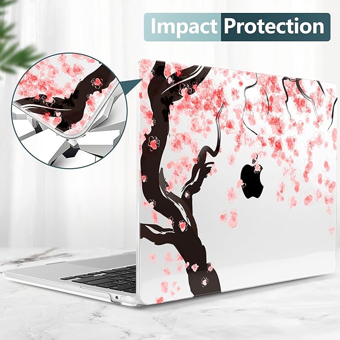 TWOLSKOO for MacBook Air 13 inch Case M5 2026 M4 2025 M3 M2 2024-2022 A3449 A3240 A3113 A2681, Plastic Hard Shell & Keyboard Cover & Screen Film for MacBook Air 13.6 inch Case, Cherry Blossoms