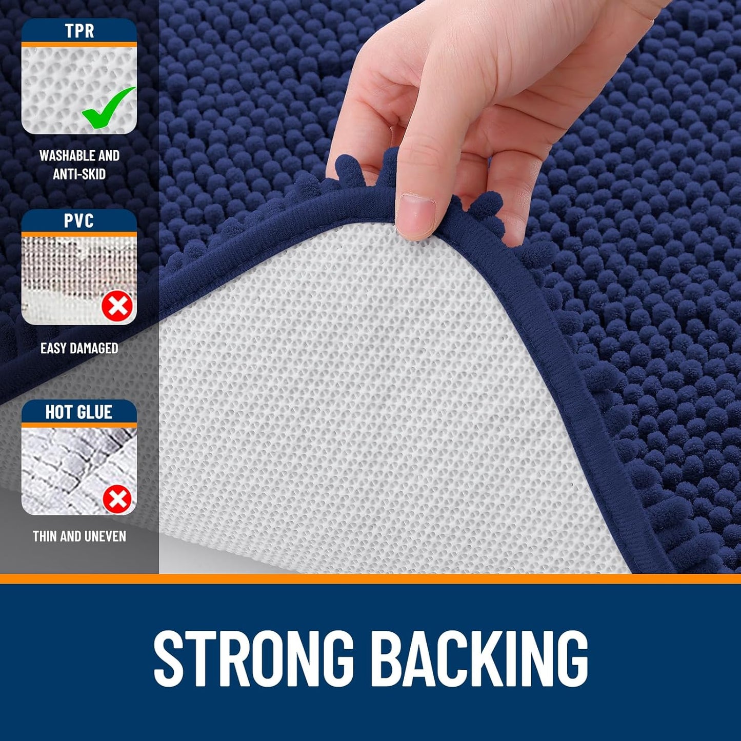 OLANLY Bathroom Runner Rug - Soft Absorbent Chenille with Rubber Backing | Quick Dry, 59x24, Twilight Sapphire