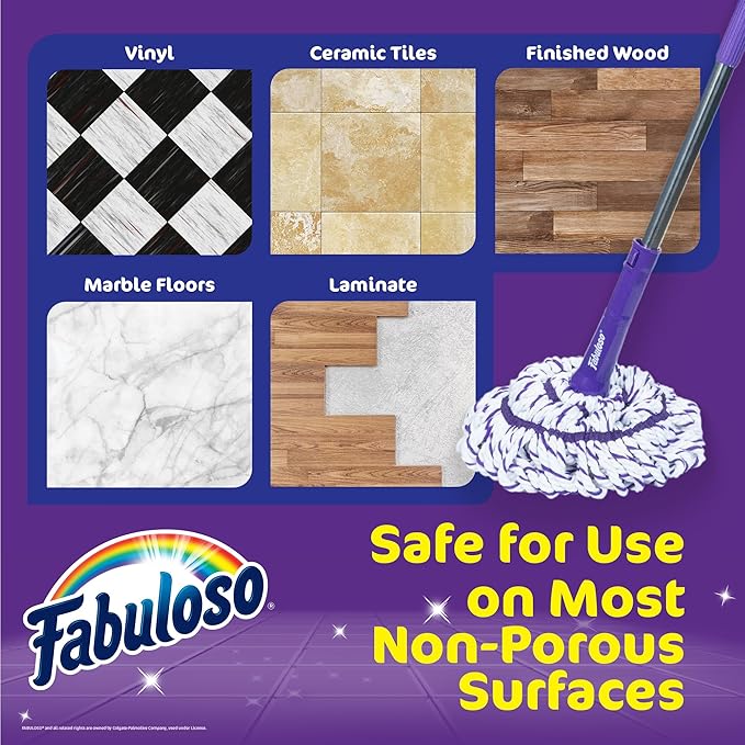 Fabuloso Twist Mop – Self Wringing Mop with Non-Scratch Scrubber and Removable Washable Head for Floor Cleaning