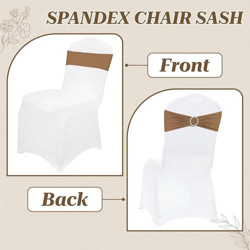 MDS Premium Spandex Chair Sashes - Stretchy Bow Covers with Buckle Slider | 25-Pack in Mocha for Weddings & Events