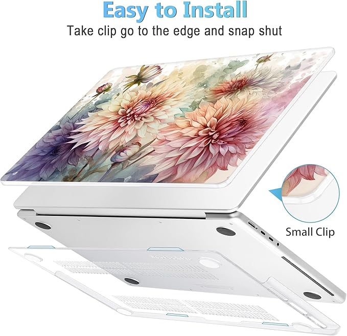 Mektron Case for 2026 M5 MacBook Pro 16 inch A3429 A3428 M4 A3403 A3186 M3 A2991 M2 A2780 M1 A2485 (2021-2025) Pro/Max with Liquid Retina XDR, Hard Shell Plastic Laptop Cover, Watercolor Dahlias