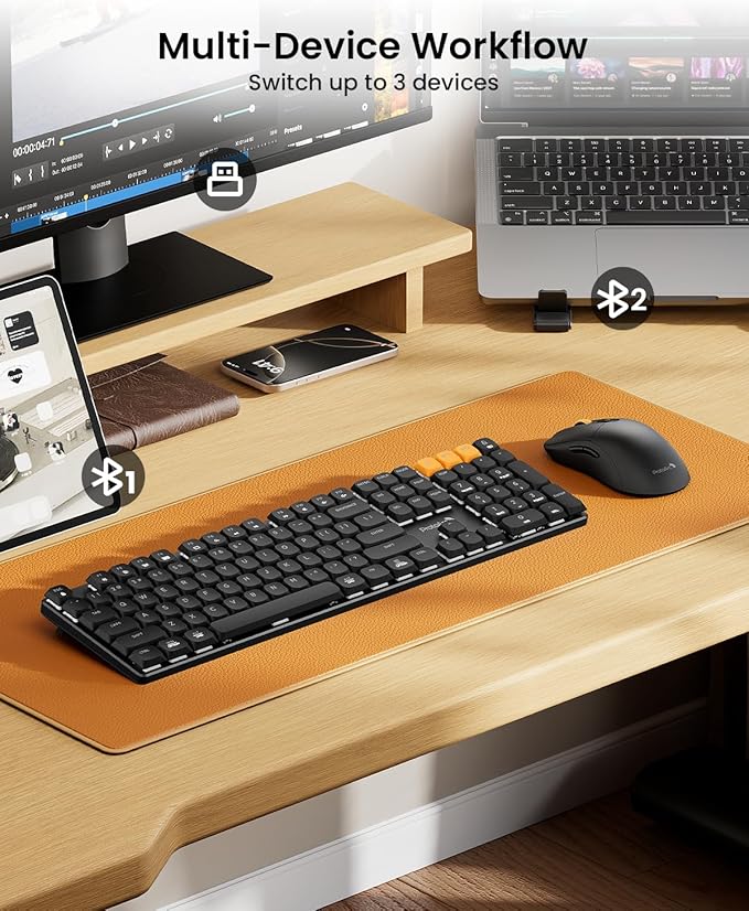 ProtoArc Wireless Mechanical Keyboard and Mouse, USB-C Rechargeable Aluminum Keyboard and Mouse Combo, Red Linear Switches, 2.4G + Bluetooth Connectivity, 3 Devices - Black