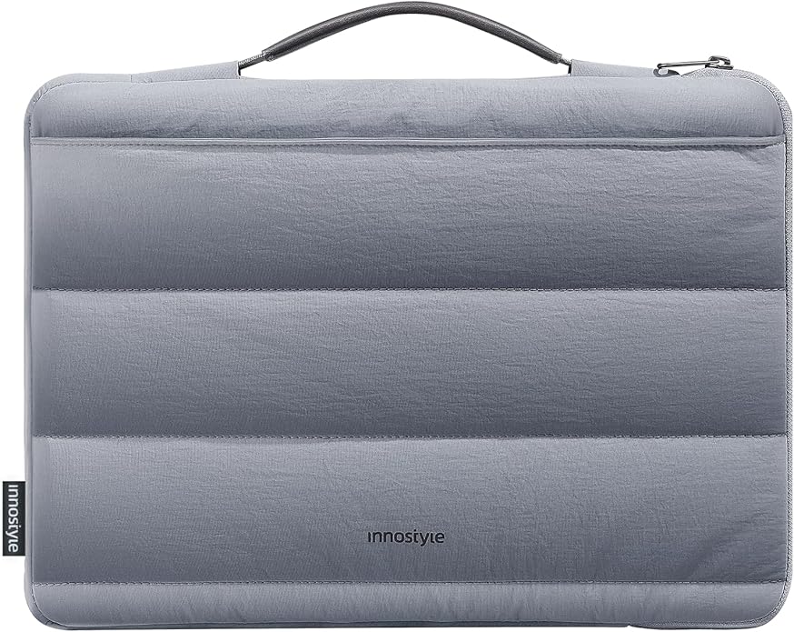 Grey Puffy Laptop Sleeve 16-Inch Fluffy Protective Sleeve for MacBook Pro 16/Air 15, Dell XPS 15, HP, for Travel & College