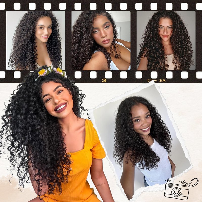 Curly Clip in Hair Extensions, Molefi 3b 3c Curly Clip Ins Full Head for Women 20 inch 100% Pure Protein Silk Hair Extensions for Bridal Party Daily 6PCS with 16 Clips/Set