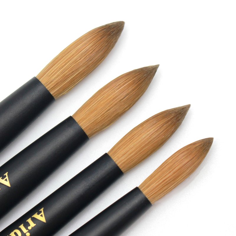 Aridito Kolinsky Round Head Acrylic Nail Art Brush Set, Black Wooden Handle Size 8 10 12 14 16 18, for Professional Manicure DIY Home Salon (16# Kolinsky)