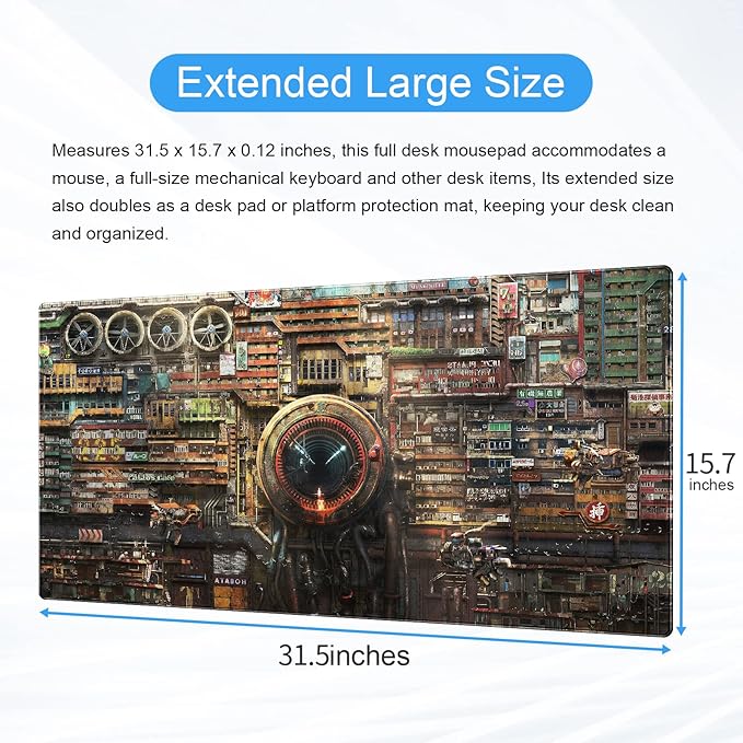 Cyberpunk Mech Desk Mat, Sci-Fi City Large Gaming Mouse Pad