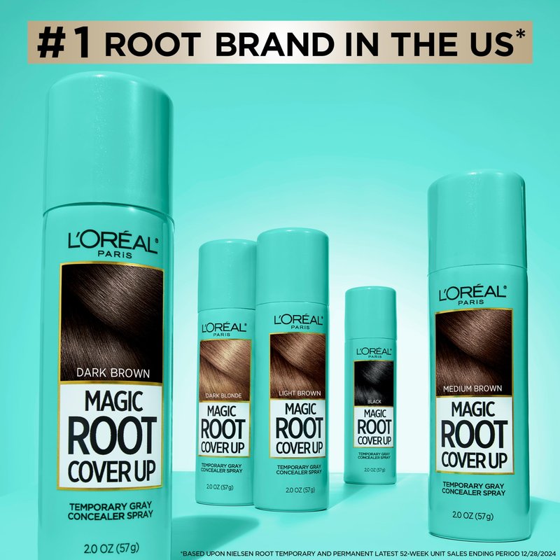 L'Oreal Paris Magic Root Cover Up Gray Hair Spray, 100% Gray Hair Coverage with Buildable, Lightweight, Transfer-Resistant, and Temporary Formula, Ammonia-Free, Dark Brown, 2 oz (1 Count)